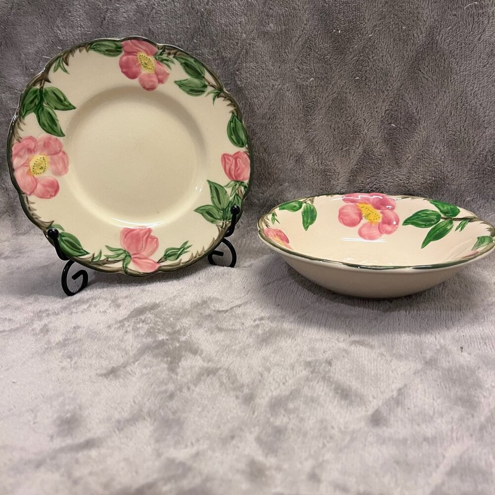 Franciscan Floral 6.5" Bread Salad Dessert Plate and 6” Bowl Hand Decorated